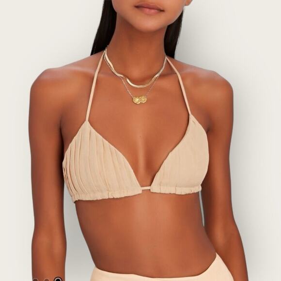NWT | Jonathan Simkhai | Tani Pleated Linen-Blend Bralette | Wheat | Small - Picture 1 of 13
